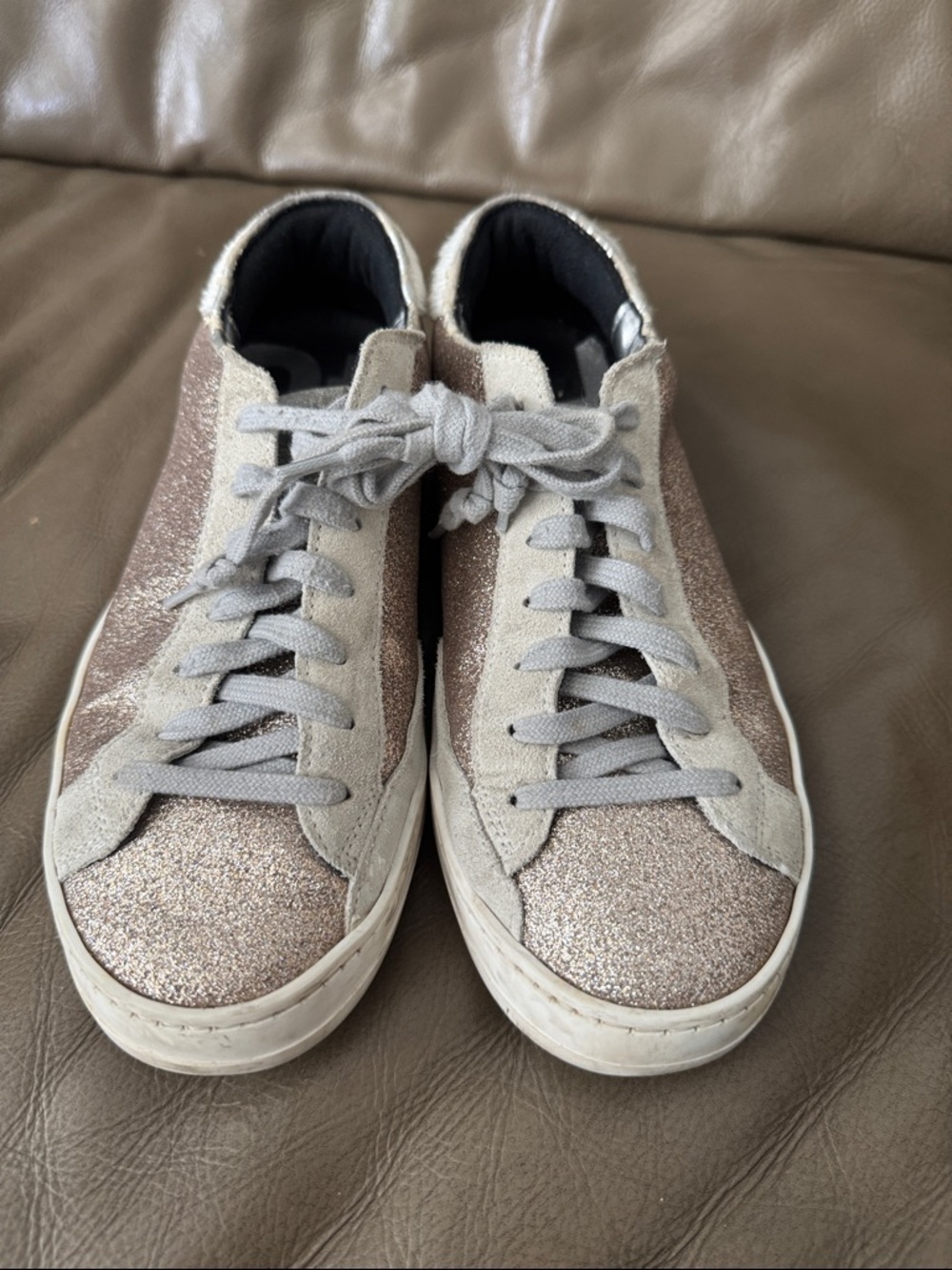 P448 Women’s Glitter Low-Top Sneakers in Rose Gold and Gray